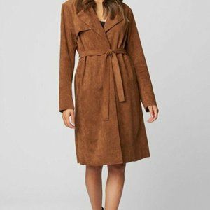 BLANK NYC Coco Brown Faux Suede Tie Trench Coat, Size Small NWT